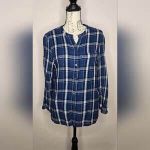 Calvin Klein Jeans Womens Blue Plaid Button Front Shirt Size L